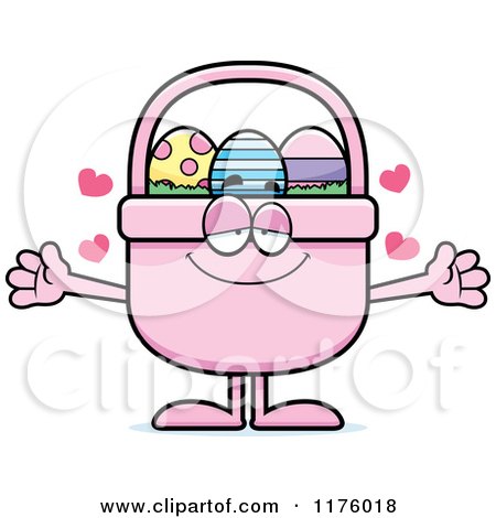 Cartoon of a Loving Easter Basket Mascot Wanting a Hug - Royalty Free Vector Clipart by Cory Thoman