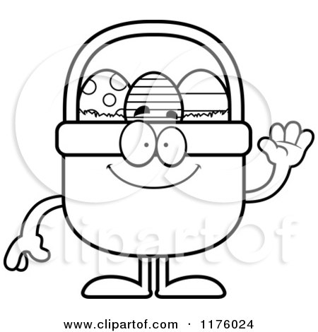 Cartoon of a Black And White Waving Easter Basket Mascot - Royalty Free Vector Clipart by Cory Thoman