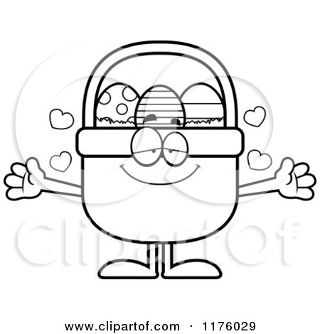 Cartoon of a Black And White Loving Easter Basket Mascot Wanting a Hug - Royalty Free Vector Clipart by Cory Thoman