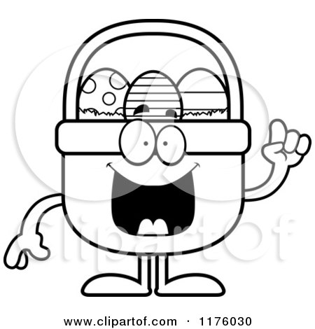 Cartoon of a Black And White Smart Easter Basket Mascot with an Idea - Royalty Free Vector Clipart by Cory Thoman
