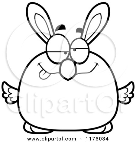 Cartoon of a Black And White Drunk Easter Chick with Bunny Ears - Royalty Free Vector Clipart by Cory Thoman