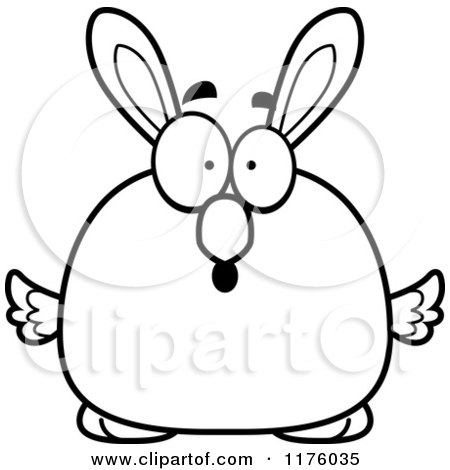 Cartoon of a Black And White Surprised Easter Chick with Bunny Ears - Royalty Free Vector Clipart by Cory Thoman