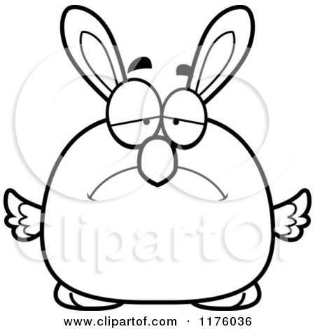 Cartoon of a Black And White Depressed Easter Chick with Bunny Ears - Royalty Free Vector Clipart by Cory Thoman
