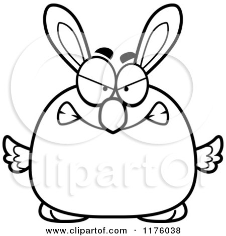 Cartoon of a Black And White Mad Easter Chick with Bunny Ears - Royalty Free Vector Clipart by Cory Thoman