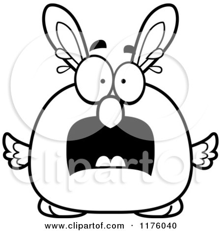 Cartoon of a Black And White Screaming Easter Chick with Bunny Ears - Royalty Free Vector Clipart by Cory Thoman