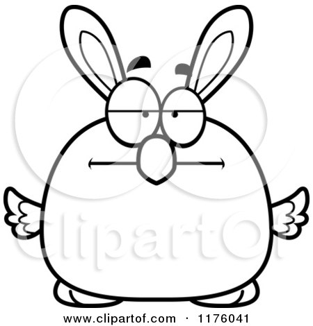 Cartoon of a Black And White Bored Easter Chick with Bunny Ears - Royalty Free Vector Clipart by Cory Thoman
