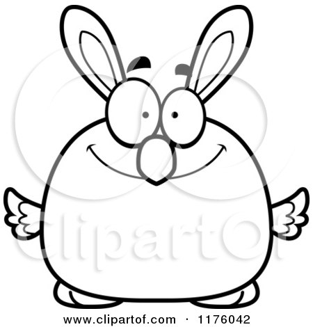 Cartoon of a Black And White Happy Easter Chick with Bunny Ears - Royalty Free Vector Clipart by Cory Thoman