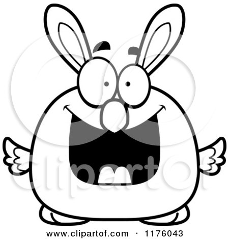 Cartoon of a Black And White Grinning Easter Chick with Bunny Ears - Royalty Free Vector Clipart by Cory Thoman