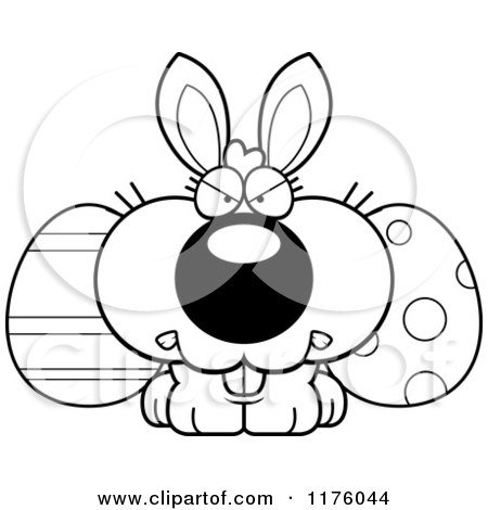 Cartoon of a Black And White Mad Easter Bunny with Eggs - Royalty Free Vector Clipart by Cory Thoman