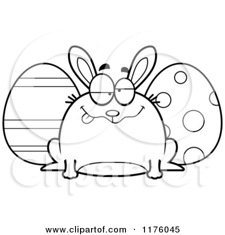 Cartoon of a Black And White Drunk Chubby Easter Bunny with Eggs - Royalty Free Vector Clipart by Cory Thoman