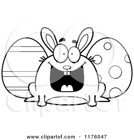 Cartoon of a Black And White Grinning Chubby Easter Bunny with Eggs - Royalty Free Vector Clipart by Cory Thoman