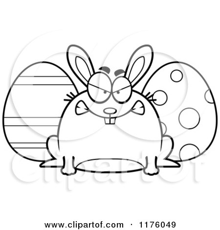 Cartoon of a Black And White Mad Chubby Easter Bunny with Eggs - Royalty Free Vector Clipart by Cory Thoman