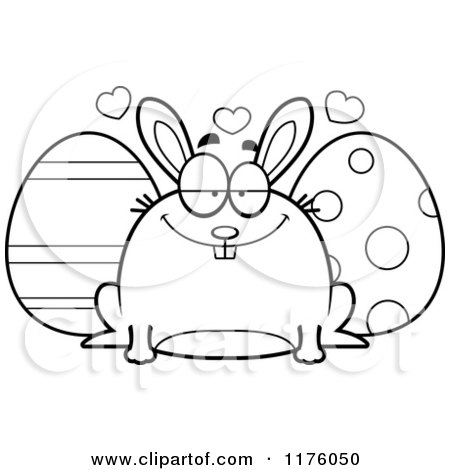 Cartoon of a Black And White Loving Chubby Easter Bunny with Eggs - Royalty Free Vector Clipart by Cory Thoman