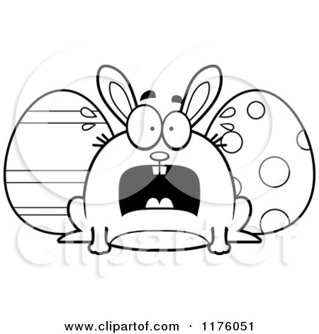 Cartoon of a Black And White Screaming Chubby Easter Bunny with Eggs - Royalty Free Vector Clipart by Cory Thoman