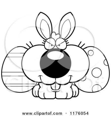 Cartoon of a Black And White Sly Easter Bunny with Eggs - Royalty Free Vector Clipart by Cory Thoman