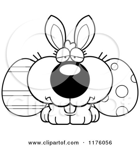 Cartoon of a Black And White Depressed Easter Bunny with Eggs - Royalty Free Vector Clipart by Cory Thoman