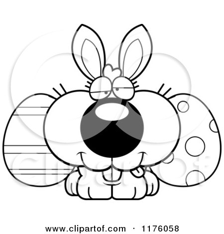 Cartoon of a Black And White Goofy Easter Bunny with Eggs - Royalty Free Vector Clipart by Cory Thoman