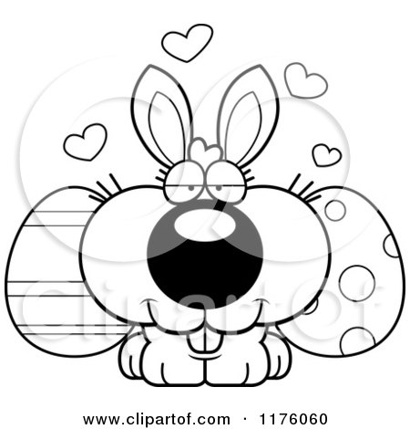Cartoon of a Black And White Loving Easter Bunny with Eggs - Royalty Free Vector Clipart by Cory Thoman