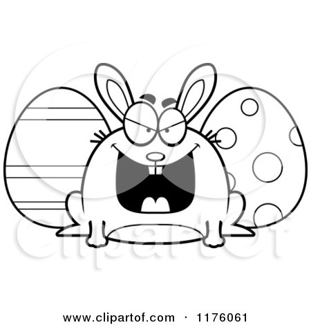 Cartoon of a Black And White Sly Chubby Easter Bunny with Eggs - Royalty Free Vector Clipart by Cory Thoman