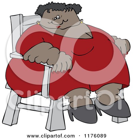 Cartoon of a Circus Freak Black Fat Lady Sitting in a Chair - Royalty Free Vector Clipart by djart