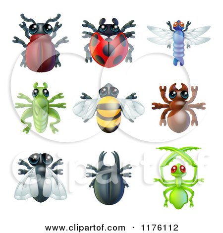 Cartoon of Cute Beetles and Other Bugs - Royalty Free Vector Clipart by AtStockIllustration