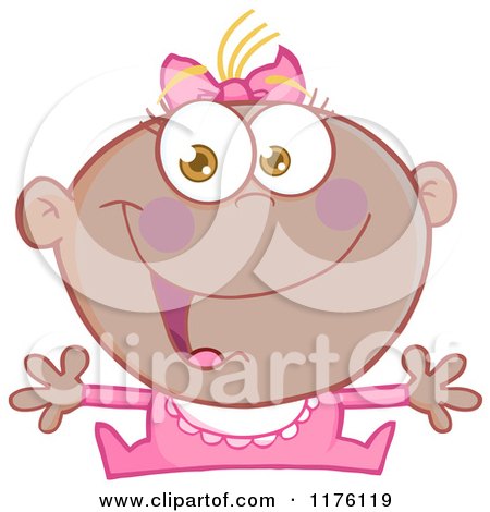 Cartoon of a Happy Black Baby Girl with Open Arms - Royalty Free Vector Clipart by Hit Toon