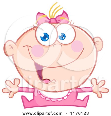 Cartoon of a Happy Caucasian Baby Girl with Open Arms - Royalty Free Vector Clipart by Hit Toon