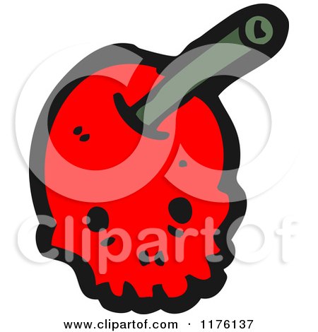 Cartoon of a Red Skull with a Dagger - Royalty Free Vector Illustration by lineartestpilot