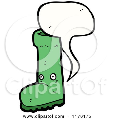 Cartoon of a Green Boot with a Conversation Bubble - Royalty Free Vector Illustration by lineartestpilot