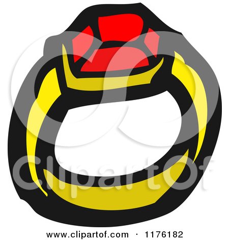 Cartoon of a Gold Ruby Ring - Royalty Free Vector Illustration by lineartestpilot