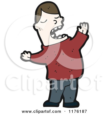 Cartoon of a Man Wearing a Red Sweater Singing - Royalty Free Vector Illustration by lineartestpilot