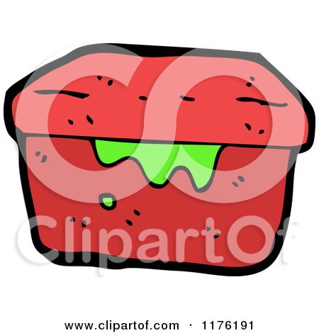 Cartoon of a Red Box with Slime - Royalty Free Vector Illustration by lineartestpilot