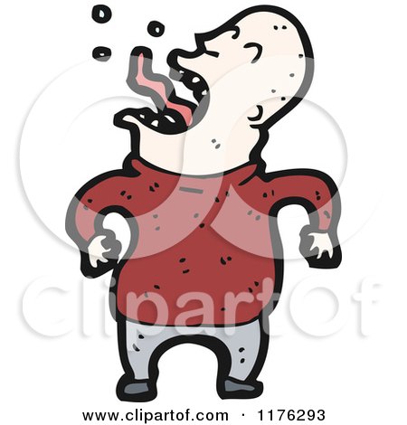 Cartoon of a Bald Man Wearing a Red Sweater Sticking out His Tongue - Royalty Free Vector Illustration by lineartestpilot