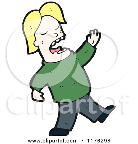 Cartoon of a Man Wearing a Green Sweater Singing - Royalty Free Vector Illustration by lineartestpilot