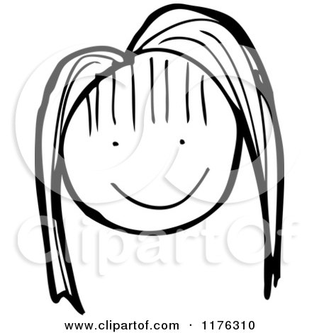 Cartoon of a Stick Figure Girl with Long Hair - Royalty Free Vector Illustration by lineartestpilot