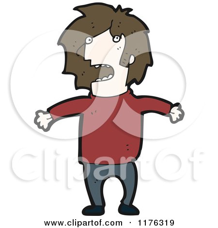 Cartoon of a Man Wearing a Red Sweater with Shaggy Hair - Royalty Free Vector Illustration by lineartestpilot