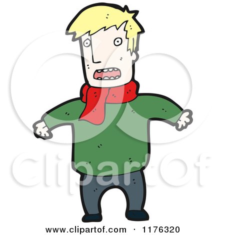 Cartoon of a Man Wearing a Green Sweater with a Red Scarf - Royalty Free Vector Illustration by lineartestpilot