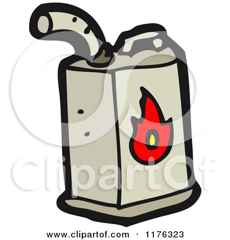 Cartoon of a Grey Gas Can with Flame on the Side - Royalty Free Vector Illustration by lineartestpilot