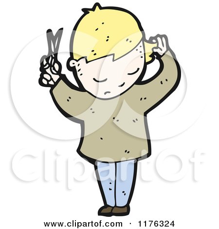 Cartoon of a Blonde Person Cutting Their Hair - Royalty Free Vector Illustration by lineartestpilot