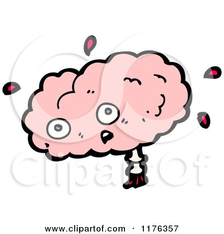 Cartoon of a Worried Pink Brain - Royalty Free Vector Illustration by lineartestpilot