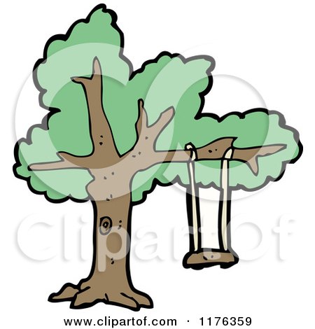 Cartoon of a Tree with a Swing - Royalty Free Vector Illustration by lineartestpilot