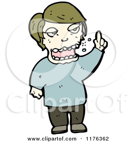 Cartoon of a Man Wearing a Blue Sweater Pointing - Royalty Free Vector Illustration by lineartestpilot
