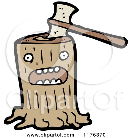 Cartoon of a Tree Stump with an Ax - Royalty Free Vector Illustration by lineartestpilot