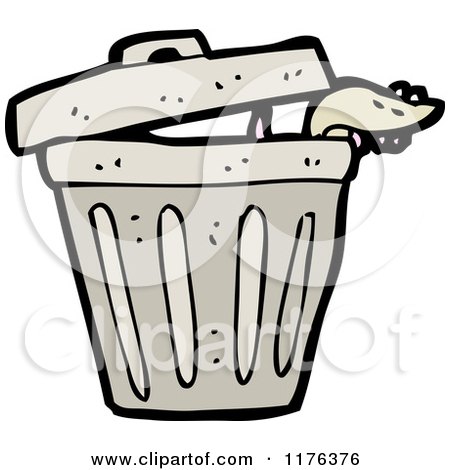 Cartoon of a Trash Can with a Rat Crawling out - Royalty Free Vector Illustration by lineartestpilot