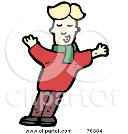 Cartoon of a Man Wearing a Red Sweater - Royalty Free Vector Illustration by lineartestpilot