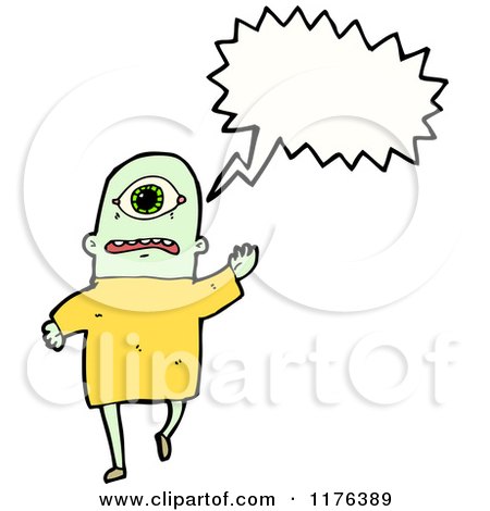 Cartoon of a Green Cyclops Monster with a Conversation Bubble - Royalty Free Vector Illustration by lineartestpilot