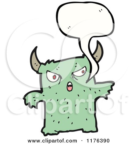 Cartoon of a Green Monster with a Conversation Bubble - Royalty Free Vector Illustration by lineartestpilot
