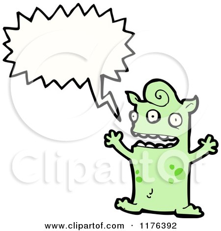 Cartoon of a Green Tentacled Monster with a Conversation Bubble - Royalty Free Vector Illustration by lineartestpilot