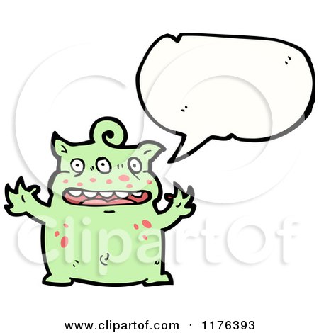 Cartoon of a Green Tentacled Monster with a Conversation Bubble - Royalty Free Vector Illustration by lineartestpilot