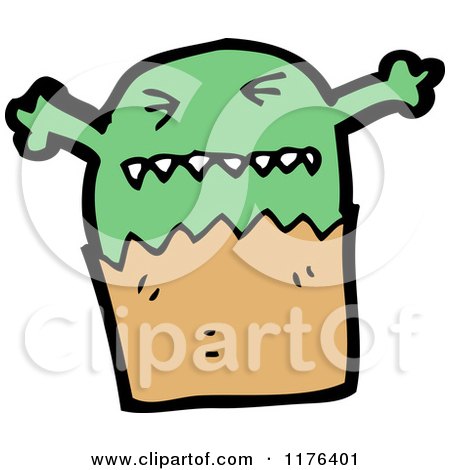 Cartoon of a Green Monster in a Bag - Royalty Free Vector Illustration by lineartestpilot